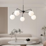 Maytoni Modern 5 Lights White Glass Globe Chandelier