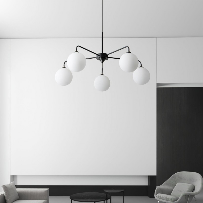 Maytoni Modern 5 Lights White Glass Globe Chandelier