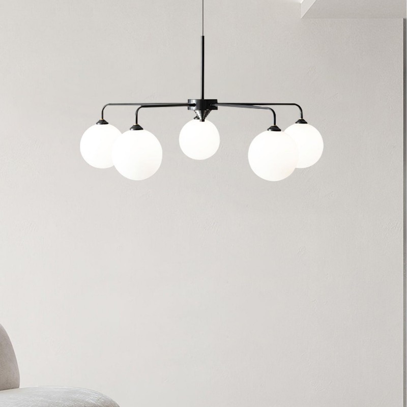 Maytoni Modern 5 Lights White Glass Globe Chandelier