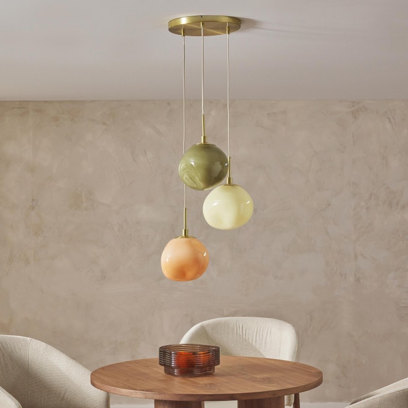 Baya Natural Three-Color Opal Glass Cluster Pendant Light