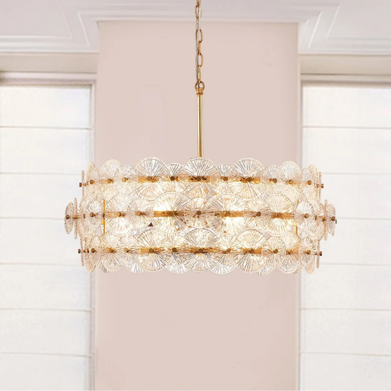 AuroraLux Gold-leaf Round Glass Chandelier