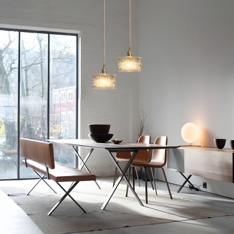 Roslyn Retro Stained Ribbed Glass Pendant Light