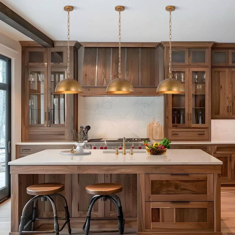 Meadow Farmhouse Brushed Gold Metal Dome Pendant Light