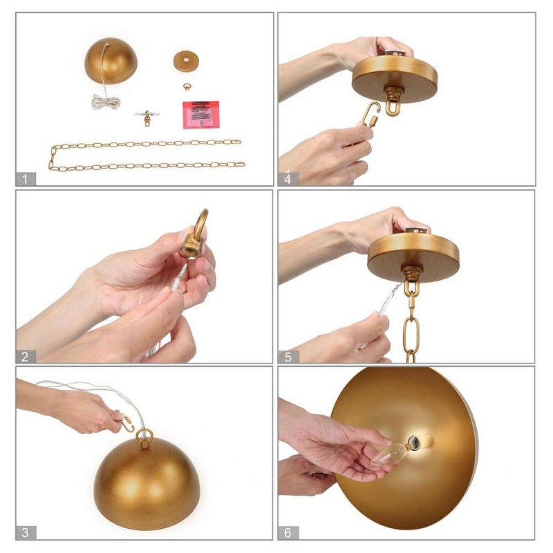 Meadow Farmhouse Brushed Gold Metal Dome Pendant Light