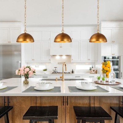 Meadow Farmhouse Brushed Gold Metal Dome Pendant Light