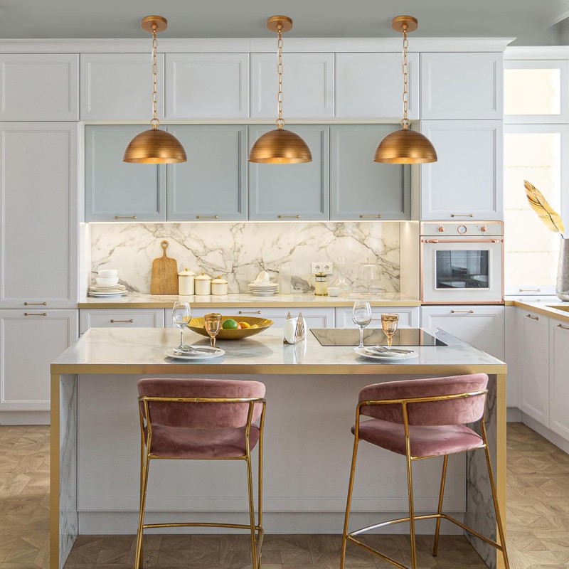 Meadow Farmhouse Brushed Gold Metal Dome Pendant Light