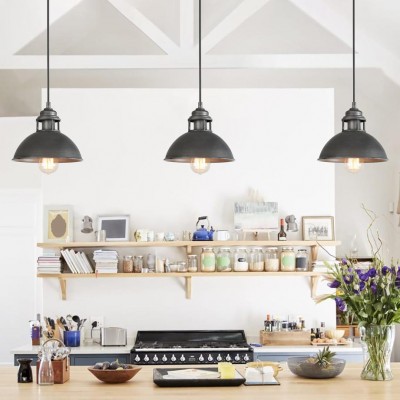 Hendon Industrial Matte Black Wrought Iron Dome Pendant Light