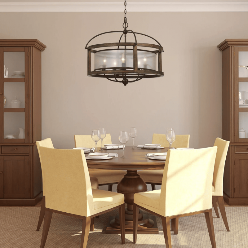 Aelric Farmhouse 5-Light Metal Frame Drum Chandelier