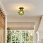 Ixionis Vintage Engraved Pattern Globe Glass Flush Mount Ceiling Light