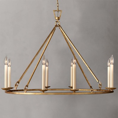 Jock French Gold Wagon Wheel Candle-Shaped Metal Chandelier