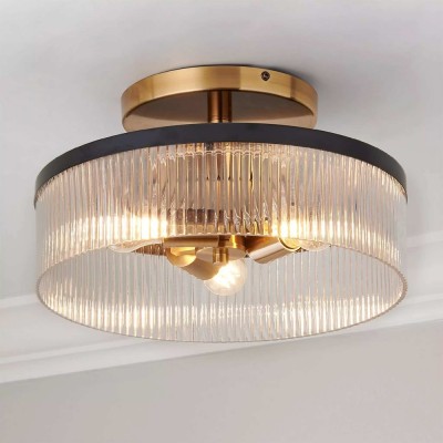 Karen Minimalist Glass Ribbed Semi Flush Ceiling Light