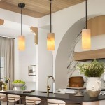 Modern Hand Carved Alabaster Cylinder Pendant Light