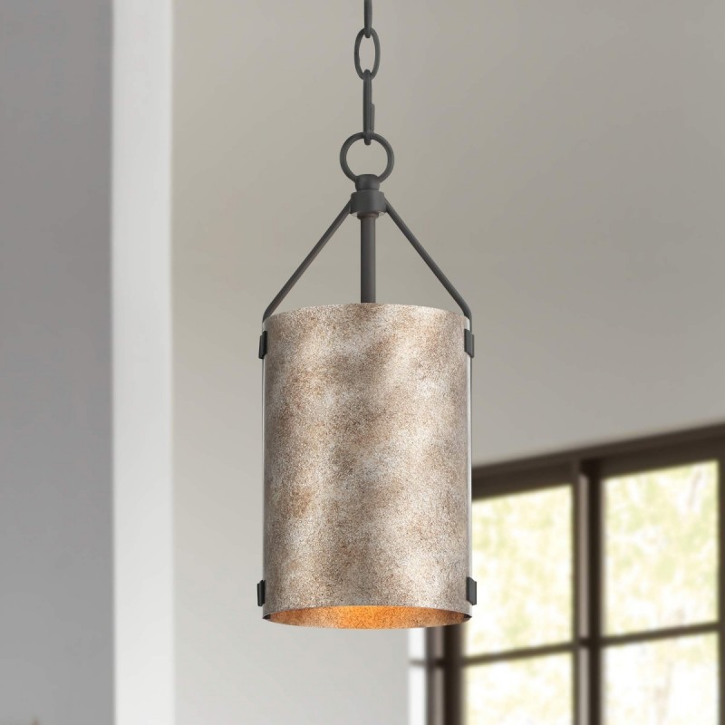 Grange Industrial Rustic Bronze Cylinder Pendant Light