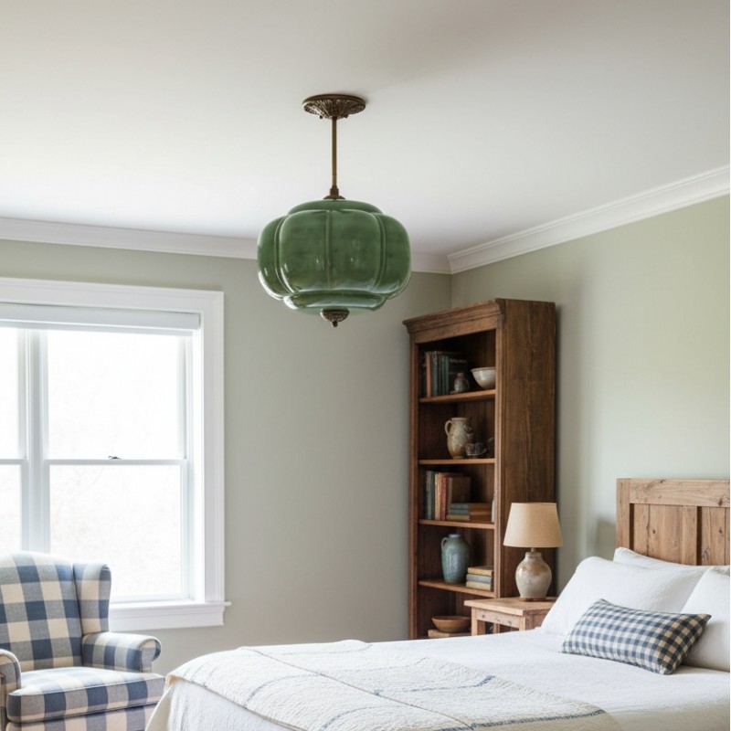 Elegant Eloise Scallop Milk Glass Semi-Flush Mount Ceiling Light - Vintage Brass Frame and Pumpkin Shape