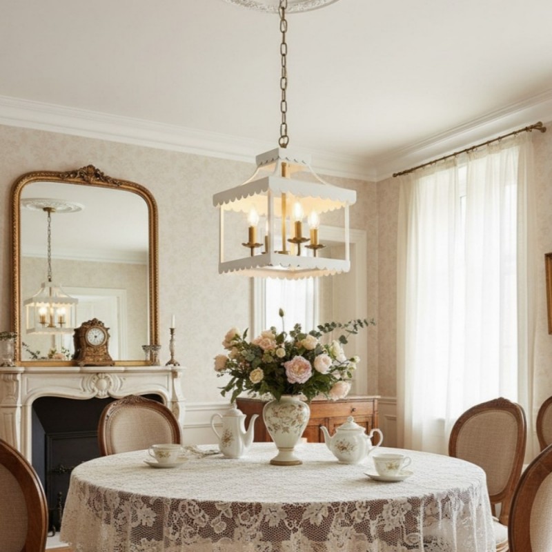 Molly French Vintage 4-Light Scalloped Lantern Chandelier
