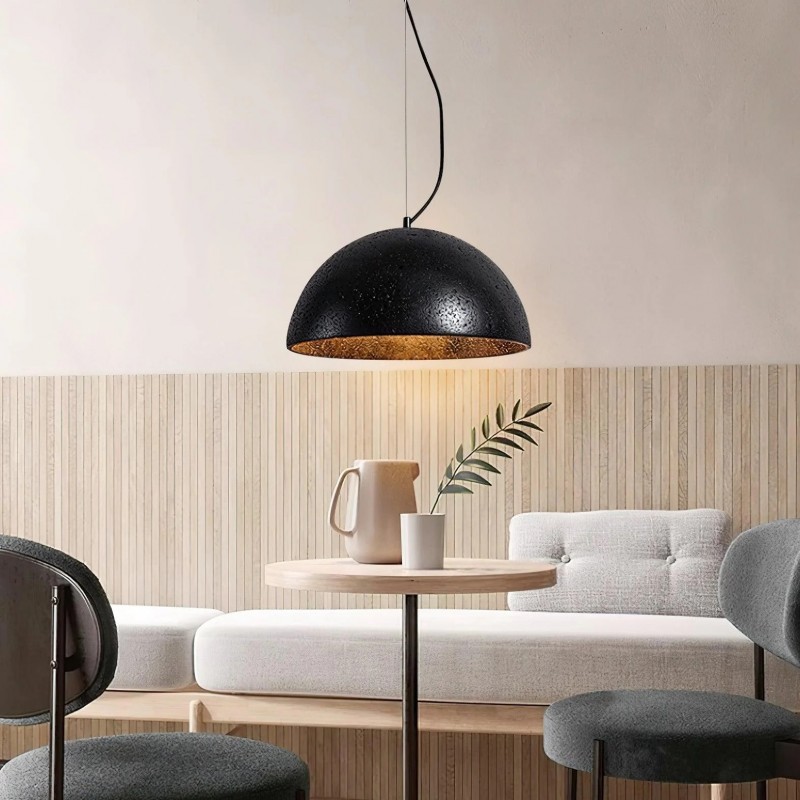 Quant Minimalist Natural Dome Yellow Travertine Pendant Light