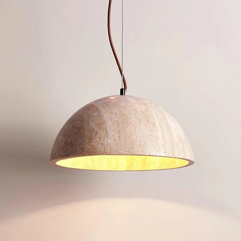 Quant Minimalist Natural Dome Yellow Travertine Pendant Light