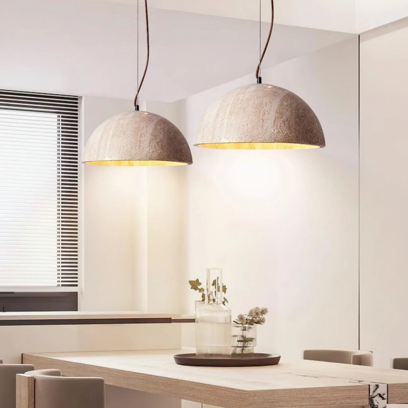 Quant Minimalist Natural Dome Yellow Travertine Pendant Light