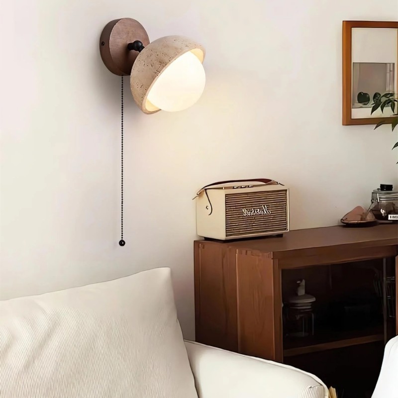 Hamnett Minimalist Natural Globe Travertine Wall Lamp