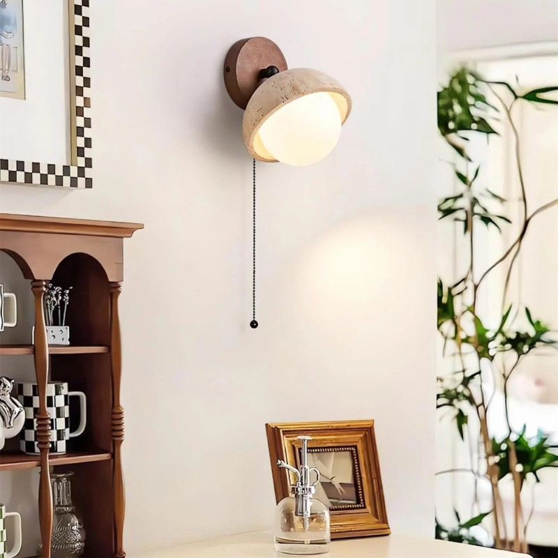 Hamnett Minimalist Natural Globe Travertine Wall Lamp