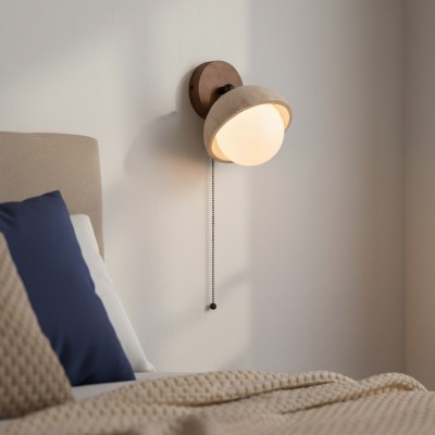 Hamnett Minimalist Natural Globe Travertine Wall Lamp