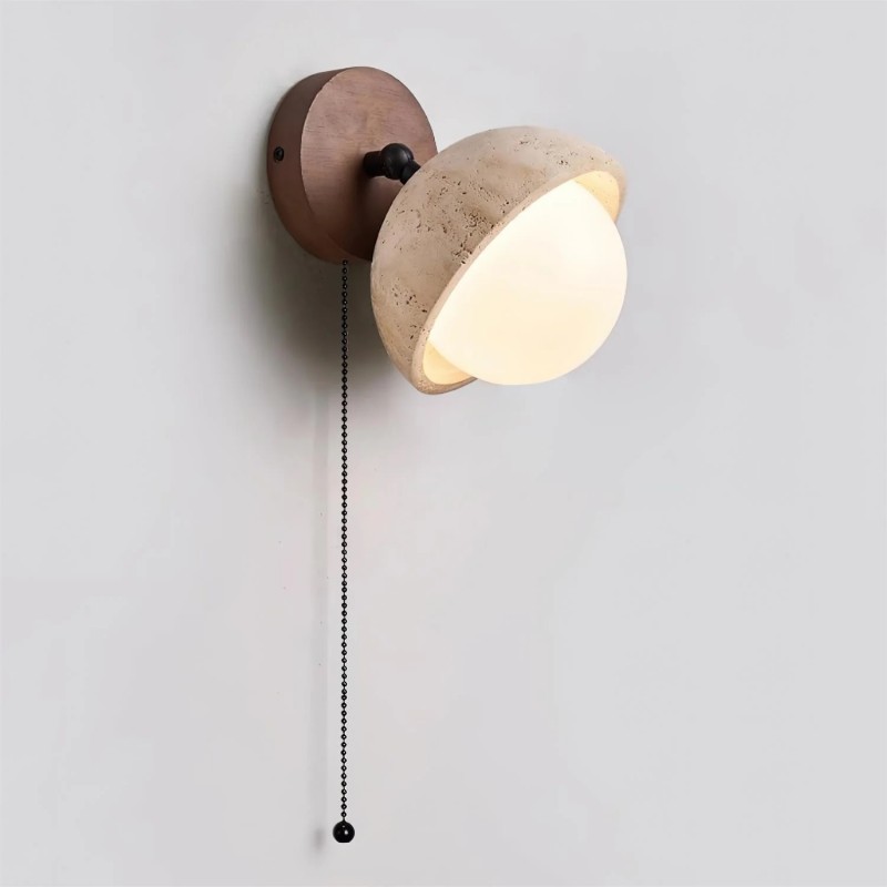 Hamnett Minimalist Natural Globe Travertine Wall Lamp