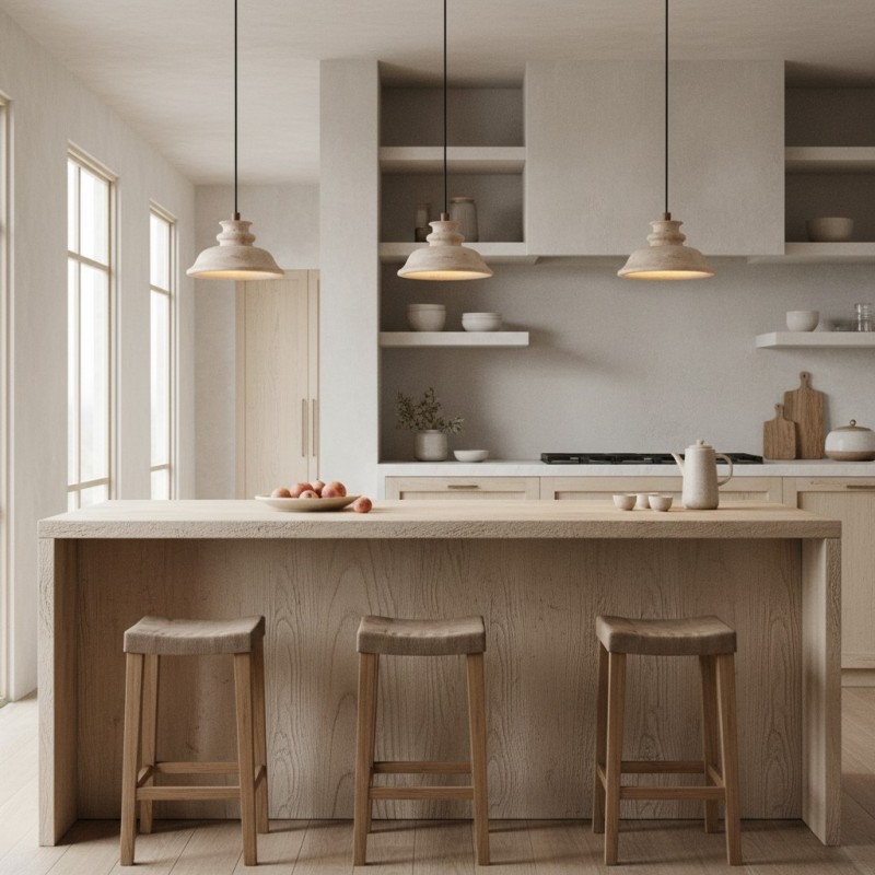 Jones Wabi Sabi Natural Sculpted Travertine Pendant Lamp