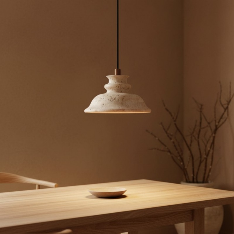 Jones Wabi Sabi Natural Sculpted Travertine Pendant Lamp