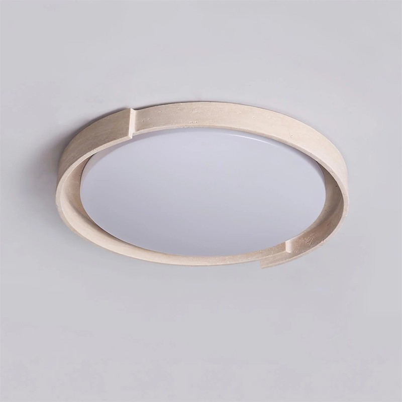 Jonathan Minimalist Round Travertine Stone Flush Mount Ceiling Light