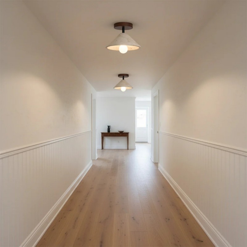 Katharine Minimalist Cone Shade Travertine Ceiling Lamp