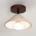 Jonathan Minimalist Round Travertine Stone Flush Mount Ceiling Light