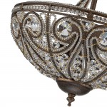 Ive Vintage Bronze Bowl 3-Light Crystal Semi Flush Ceiling Light