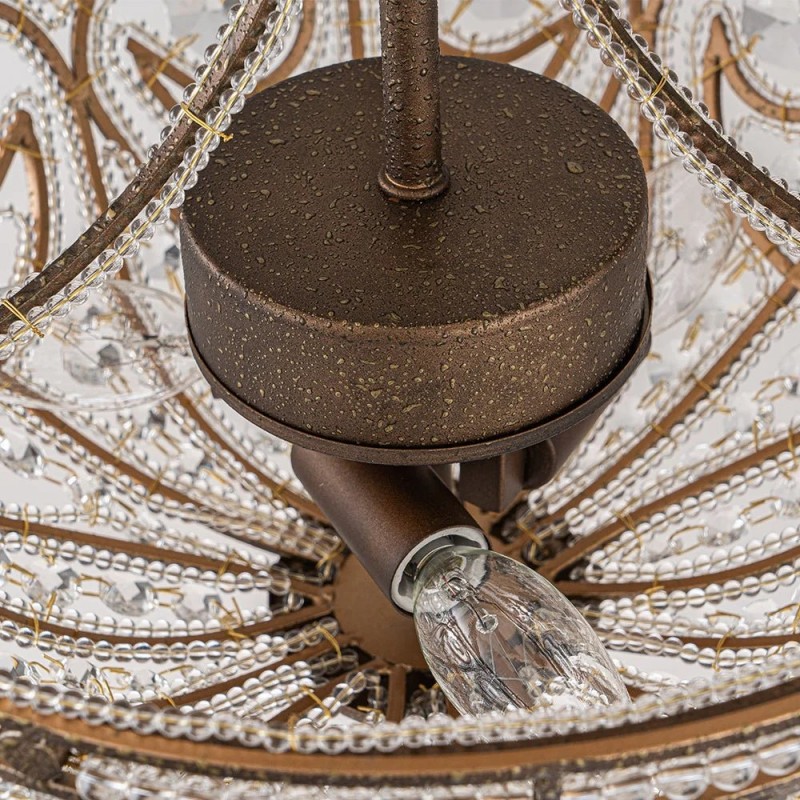 Ive Vintage Bronze Bowl 3-Light Crystal Semi Flush Ceiling Light