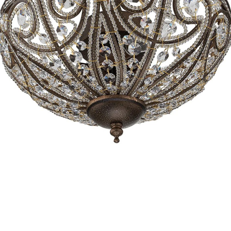 Ive Vintage Bronze Bowl 3-Light Crystal Semi Flush Ceiling Light