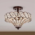 Kim Rustic Bronze 4-Light Crystal Semi-Flush Mount Ceiling Light