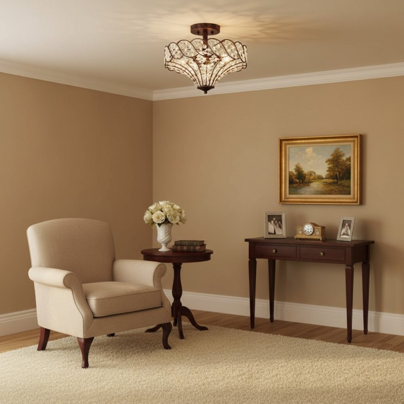 Kim Rustic Bronze 4-Light Crystal Semi-Flush Mount Ceiling Light