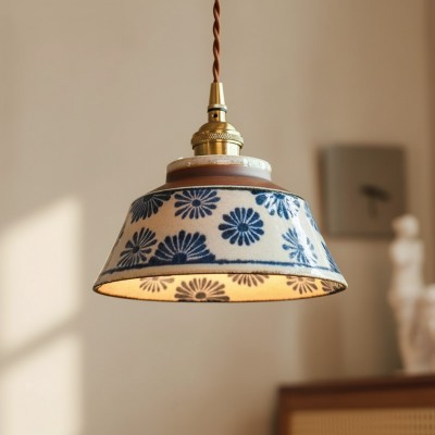 Hussein Vintage Hand-painted Ceramic Pendant Light