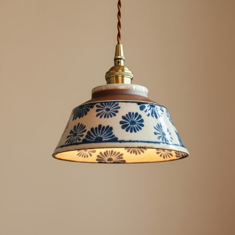 Hussein Vintage Hand-painted Ceramic Pendant Light