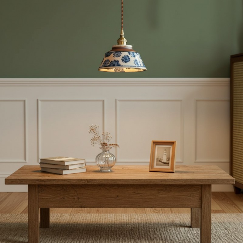Hussein Vintage Hand-painted Ceramic Pendant Light
