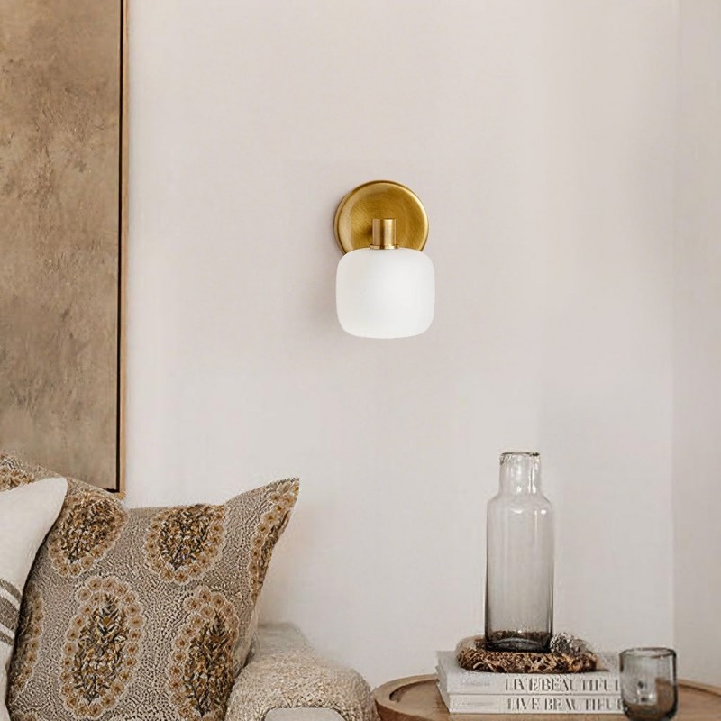Fidelia Farmhouse Brass Cylinder Glass Wall Sconce