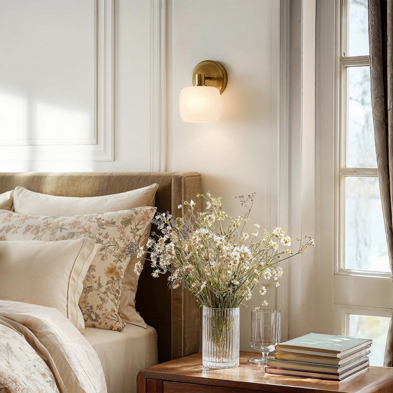 Fidelia Farmhouse Brass Cylinder Glass Wall Sconce
