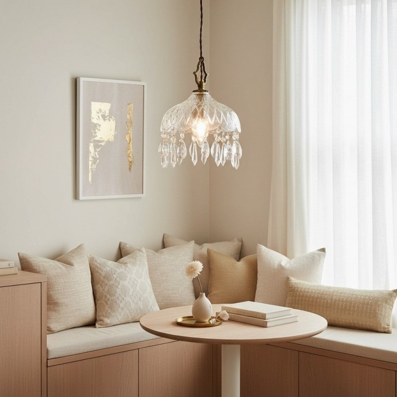 Calanthia Vintage Luxury Gold Crystal Glass Pendant Light