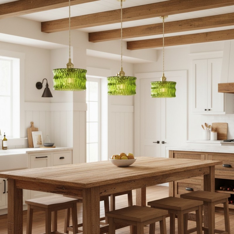 Roslyn Retro Stained Ribbed Glass Pendant Light