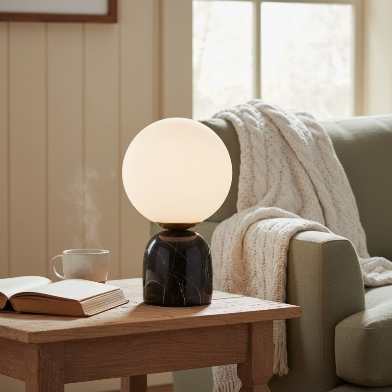 Aalia Nordic Small Marble Glass Orb Table Lamp