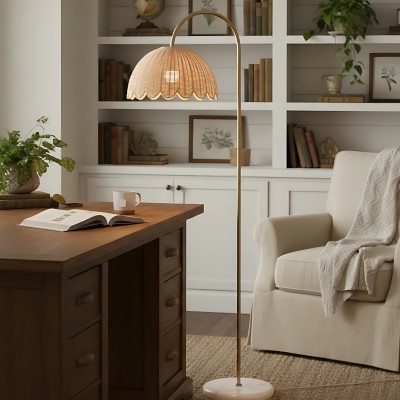 Marlowe Vintage Style Rattan Shade Wood - Based Floor Lamp
