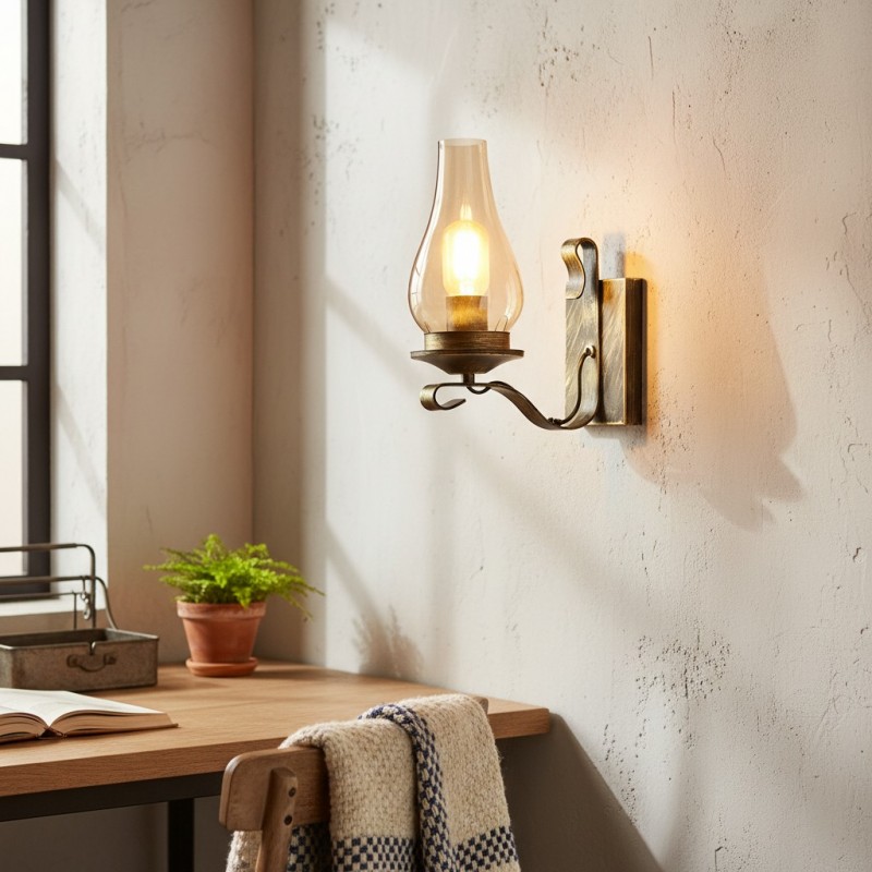 Andrina Retro Verdigris Bronze Kerosene Lamp Shape Sconce