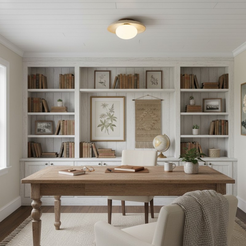 Solindra Modern Travertine Round Ceiling Light
