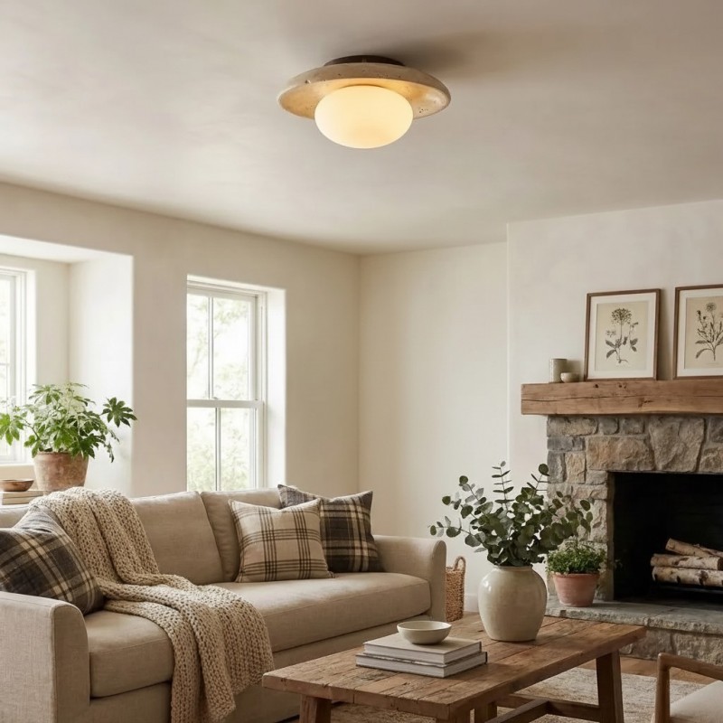 Solindra Modern Travertine Round Ceiling Light