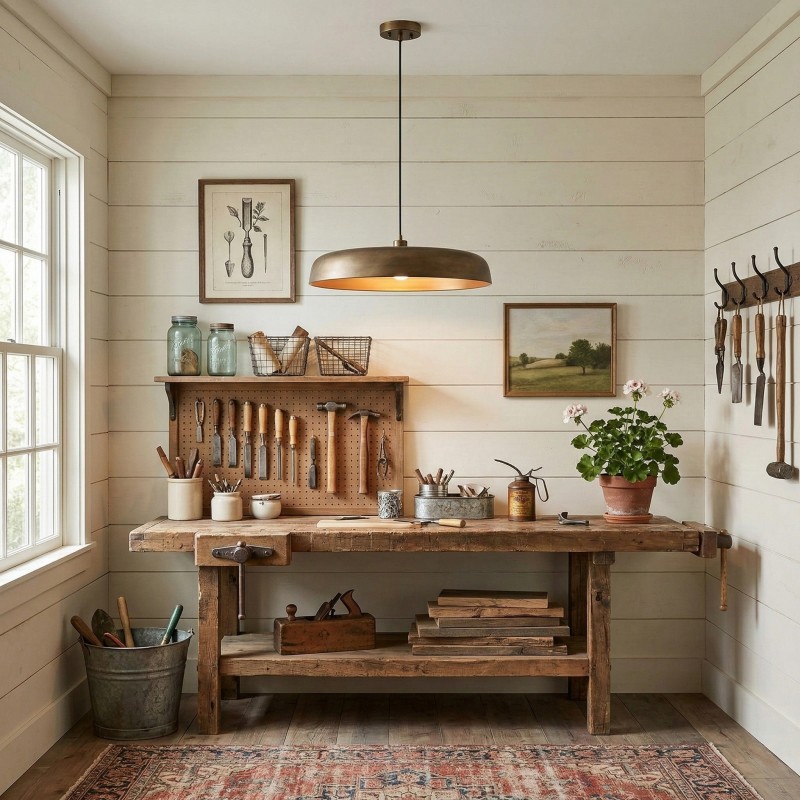 Aeloria Rustic Farmhouse Antique Brass Saucer Pendant Light
