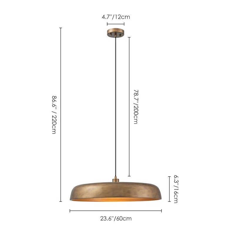 Aeloria Rustic Farmhouse Antique Brass Saucer Pendant Light